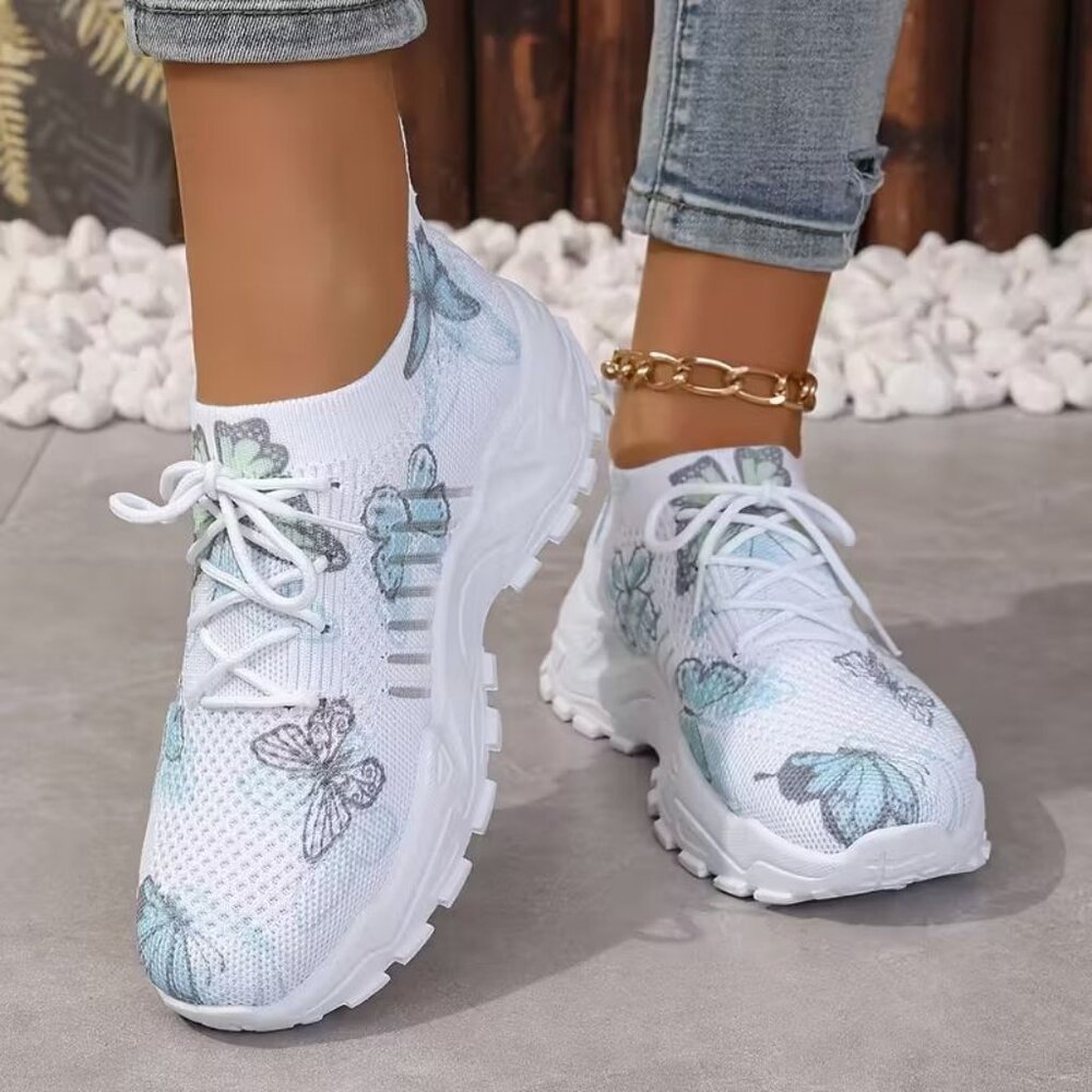 Size 6 Blue Butterfly Sneakers for Women Teenagers